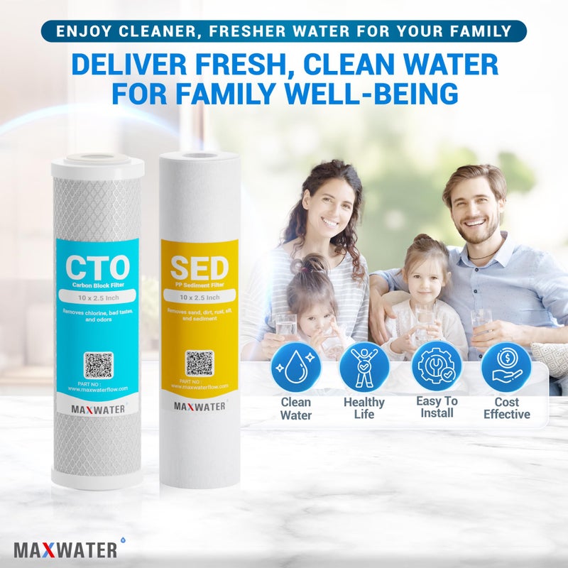 Max Water 5 Micron Replacement Water Filter Set 10â€ x 2.5â€ Sediment & Carbon Block (PP + CTO), Set of 2 for Standard RO & Whole House Water Systems - Image 5